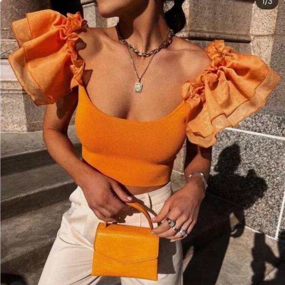 Zara Tops - Orange Ruffle Zara Crop Top